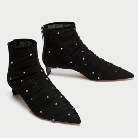 Zara Shoes - Zara Mesh Pearl Pointed Kitten Heels